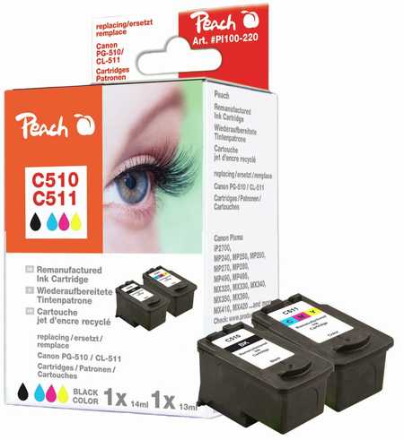 Peach  Spar Pack Druckköpfe kompatibel zu Canon Pixma MP 490 Series