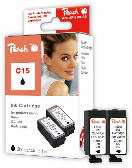 Peach 2  Tintenpatronen schwarz kompatibel zu Canon I 80