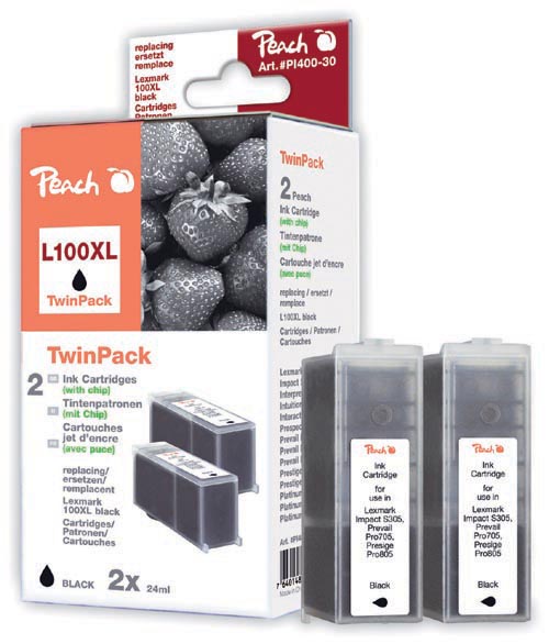 Peach  Doppelpack 2 Tintenpatronen schwarz kompatibel zu Lexmark Prospect Pro 208