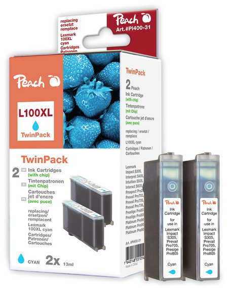 Peach  Doppelpack 2 Tintenpatronen cyan kompatibel zu Lexmark Prevail Pro 709