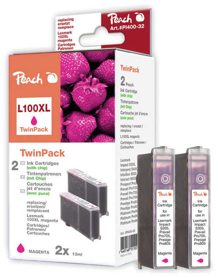 Peach  Doppelpack 2 Tintenpatronen magenta kompatibel zu Lexmark Platinum Pro 900 Series