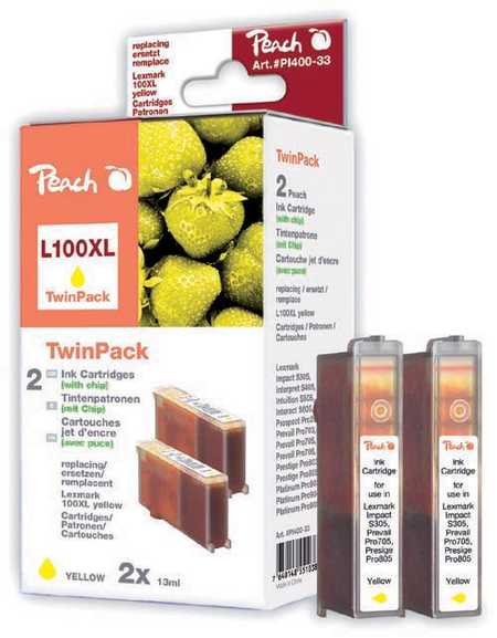 Peach  Doppelpack 2 Tintenpatronen gelb kompatibel zu Lexmark Platinum Pro 900 Series