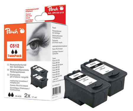 Peach  Doppelpack Druckköpfe schwarz kompatibel zu Canon Pixma MP 490 Series